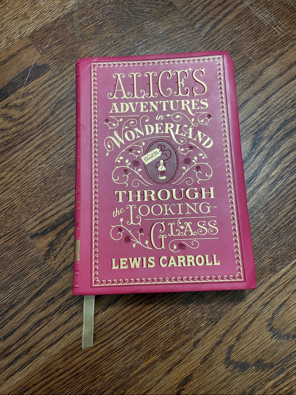 Pink Marbled Book with Gold Ribbon Bookmark